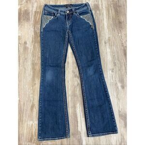 Silver AIKO Bootcut Jeans Mid Rise Lace Embroidered Women’sSz W28/L33